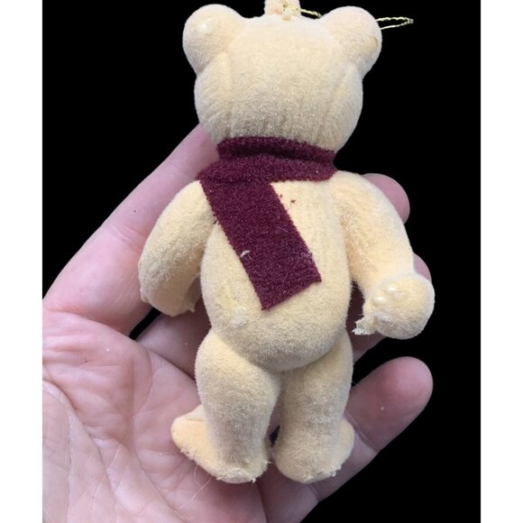 Vintage Blow Mold Flocked Teddy Bear Burgundy Scarf Christmas Ornament - Picture 6 of 9